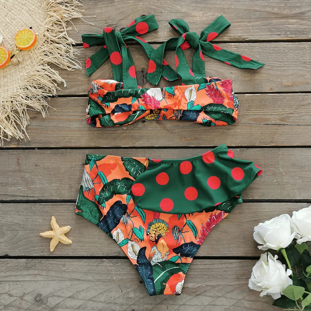 Bikini Taille Haute Bandage Floral 2026 — Volanté, Push Up, Bretelles Brésilien