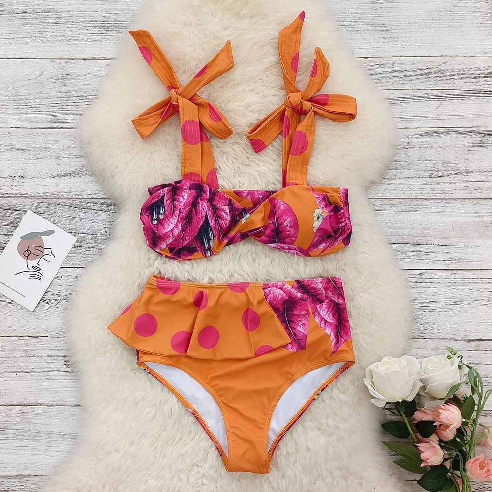 Bikini Taille Haute Bandage Floral 2026 — Volanté, Push Up, Bretelles Brésilien