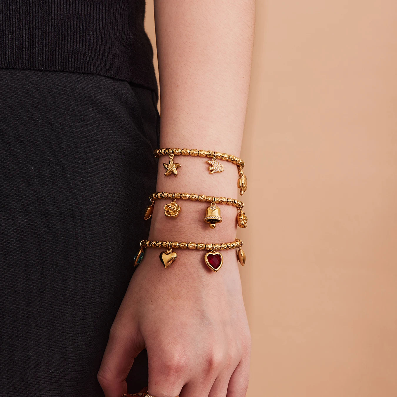 Nivora Bracelet Femme Acier Inoxydable Perles & Pendentif Cœur — Bijou Mariage Élégant