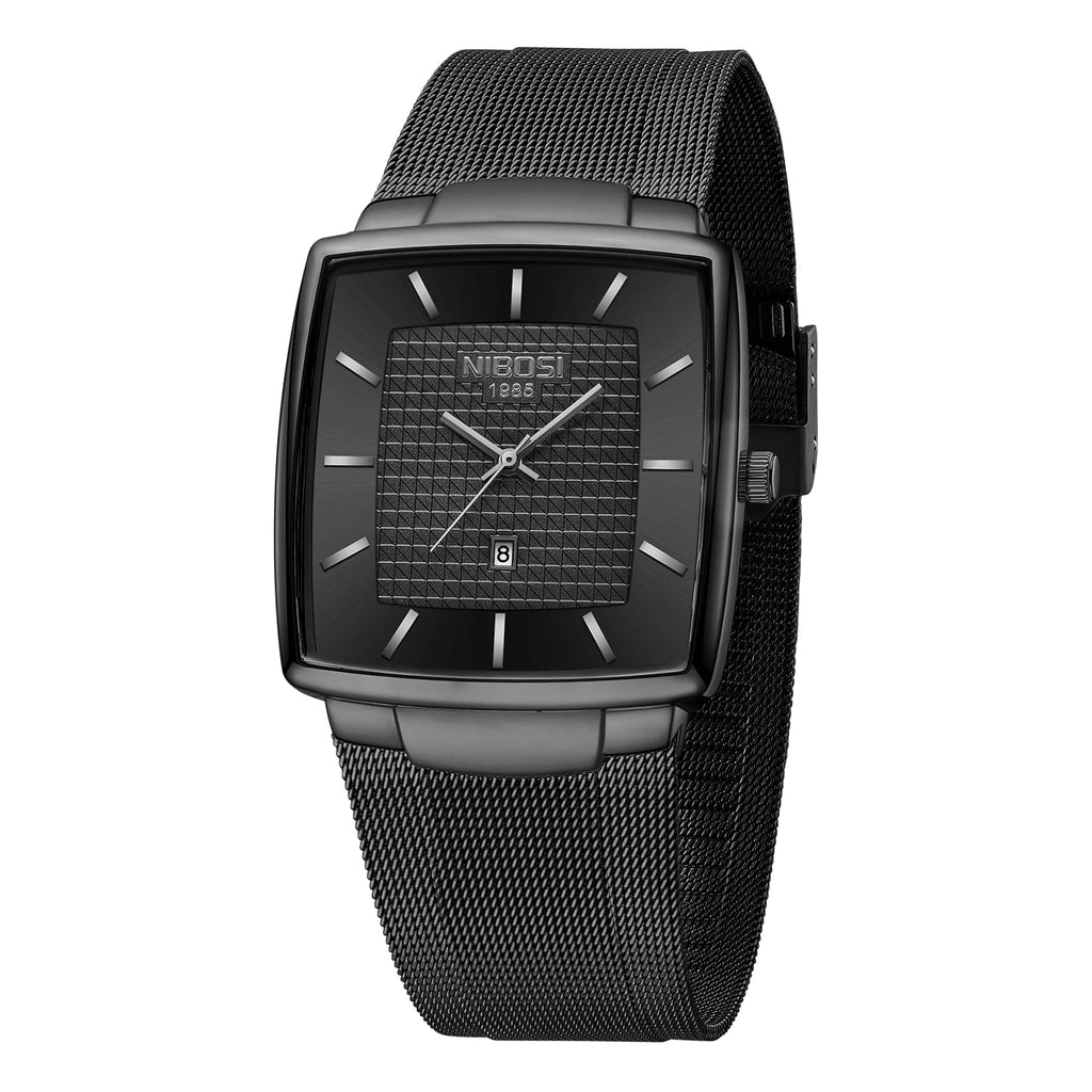 NIBOSI Montre Homme Luxe Carrée Quartz — Maille Ultra-Fine, Étanche, Lumineux