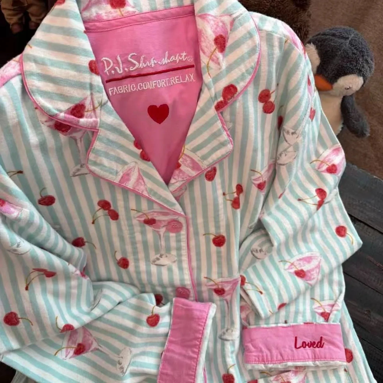 Ensemble Pyjama Femme Coton — Imprimé Cartoon Mignon, 2 Pièces, Manches Longues, Automne