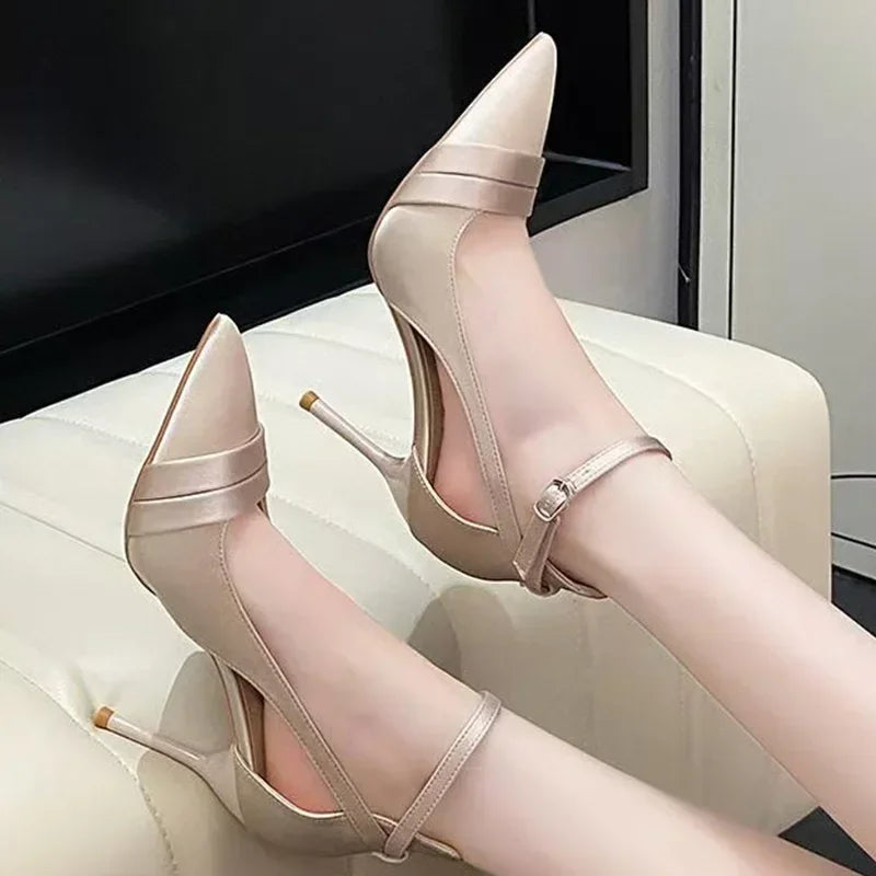 Escarpins Satin Violet Talon Fin Femme 2025 — Bride Cheville, Bout Pointu, Mariage Soirée