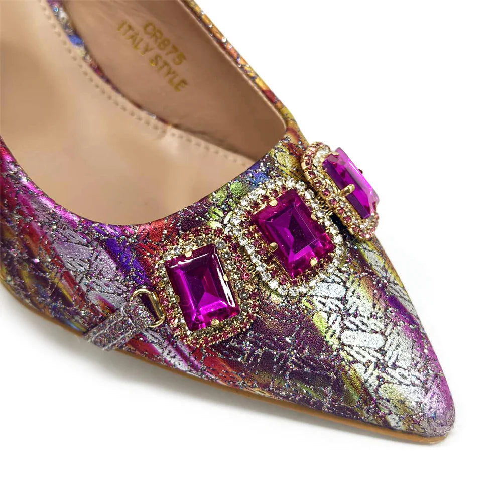 Ensemble Chaussures & Sac Femme Venus Chan Vert Strass — Talon Haut, Soirée Luxe