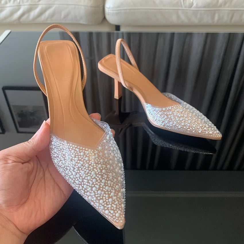 Escarpins Femme Perle Slingback 2024 — Bout Pointu, Talon Haut Élégant, Été