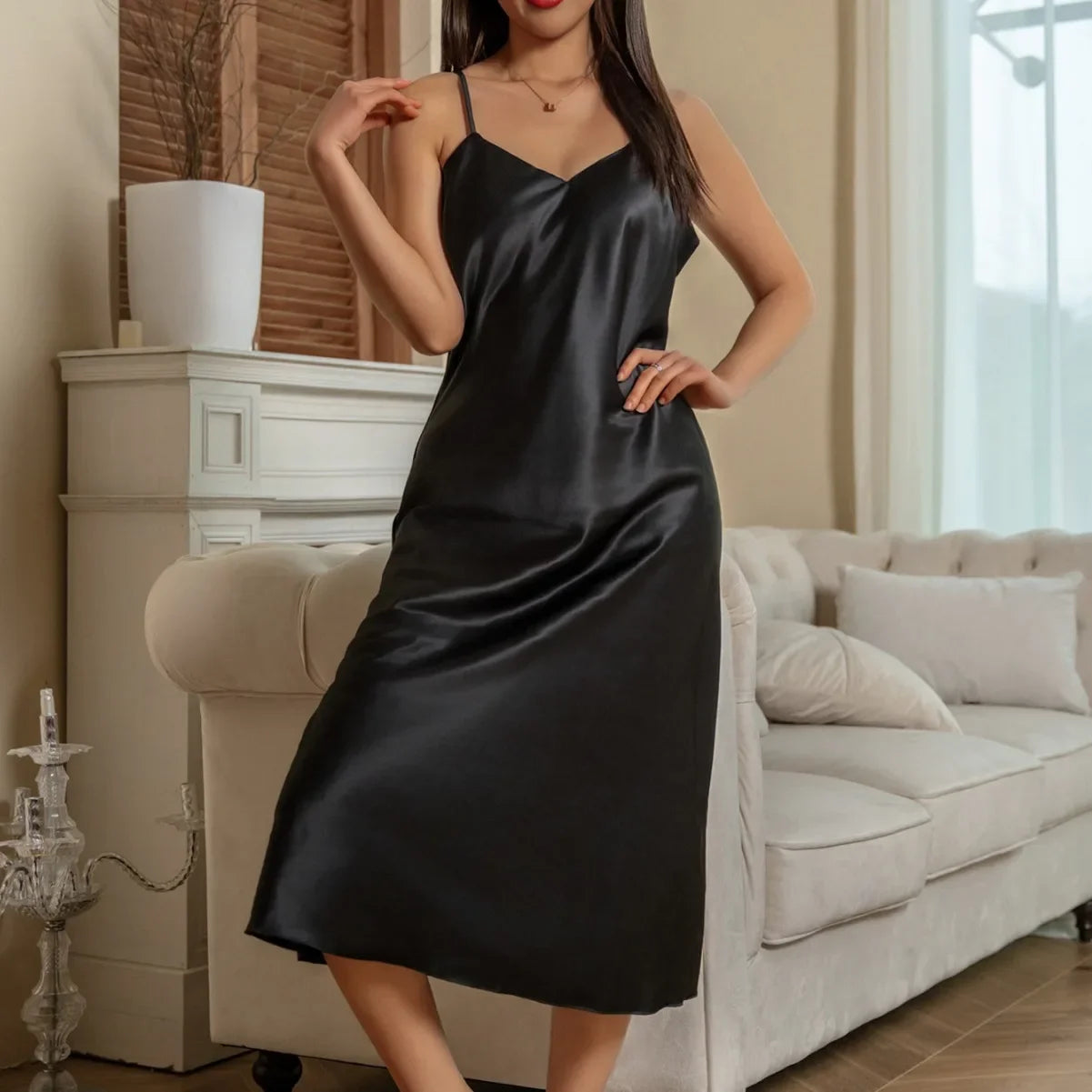 Nuisette Longue Femme Bretelles Satin — Lingerie Intime, Lounge Été
