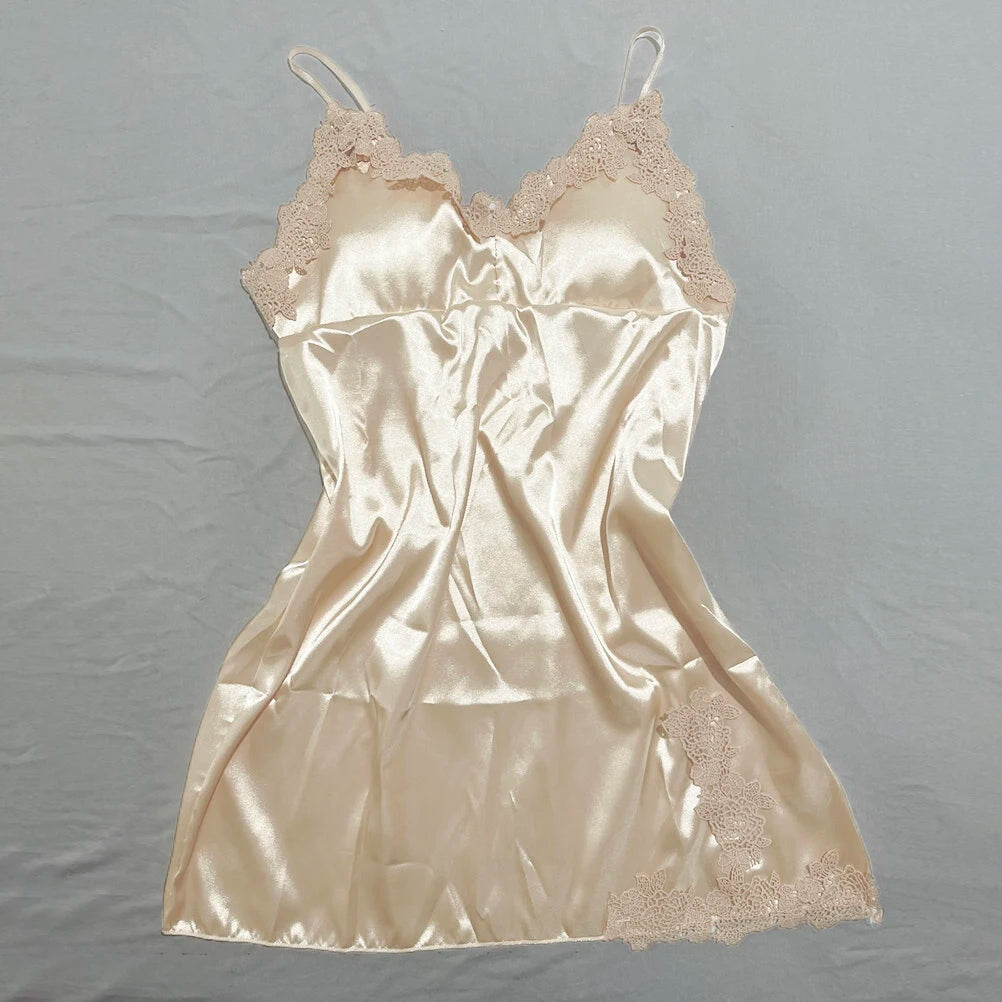 Nuisette Femme Soie Glacée Halter Printemps Été — Bretelles, Sexy, Lounge Maison