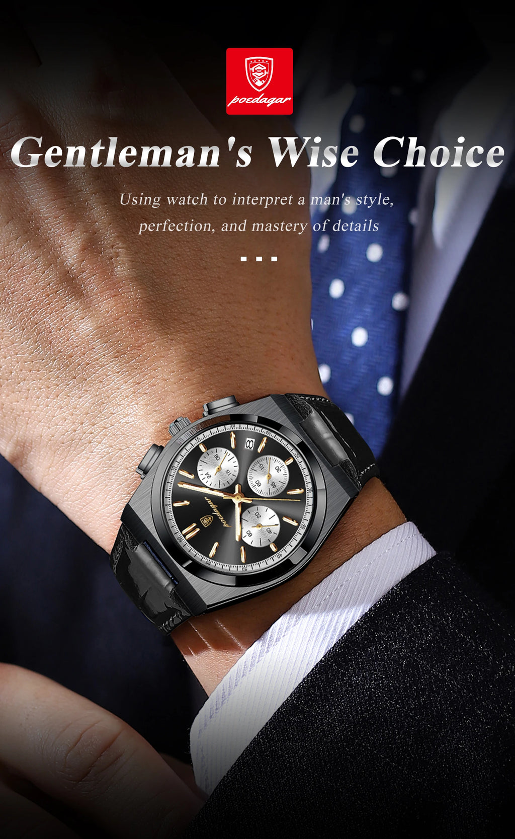 Montre Homme POEDAGAR Business Quartz — Étanche, Lumineux, Chronographe, Date, Sport