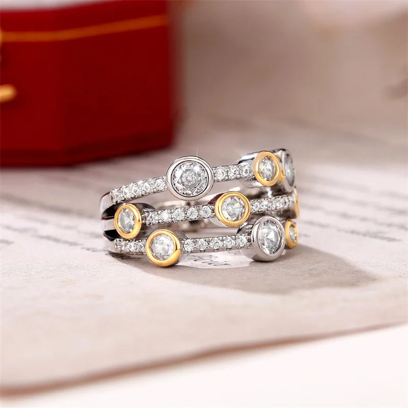 Huitan Bague Femme Bicolore Vintage — Zircon Cubique Luxe, Tendance 2022