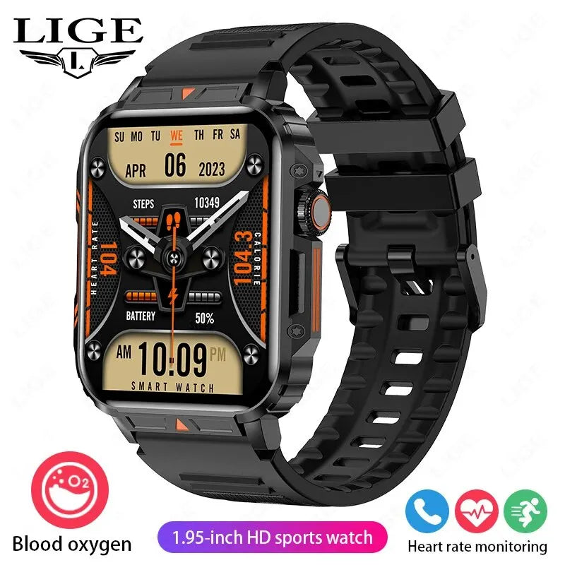 ساعة ذكية LIGE للرجال والنساء 1.95 بوصة — مقاومة للماء IP68، رياضية للياقة البدنية، مكالمات بلوتوث