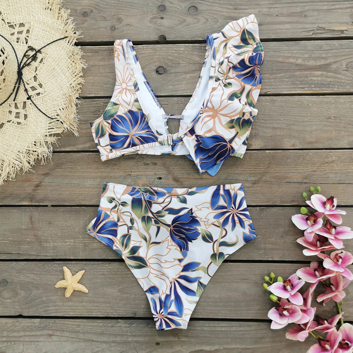 Bikini Taille Haute Bandage Floral 2026 — Volanté, Push Up, Bretelles Brésilien