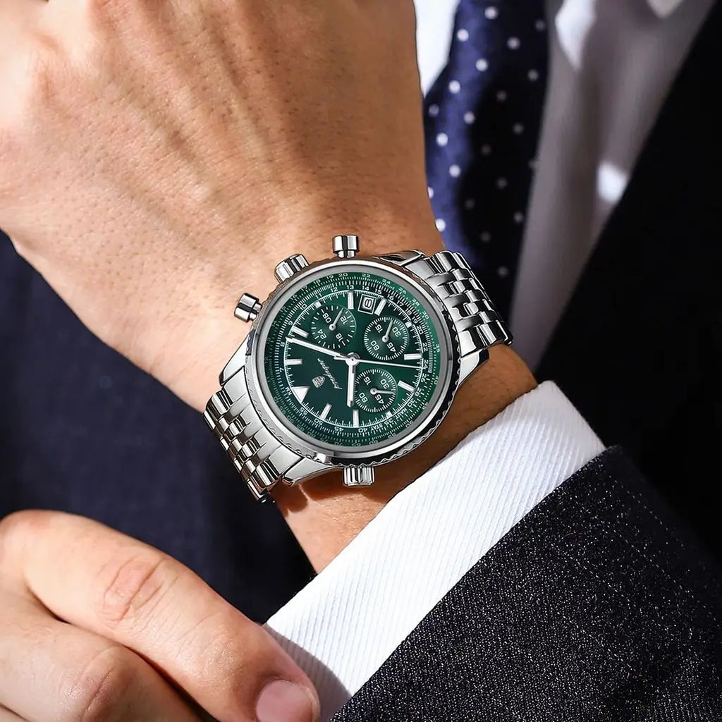 POEDAGAR Montre Homme Luxe Chronographe — Acier Inoxydable, Étanche, Sport Élégant
