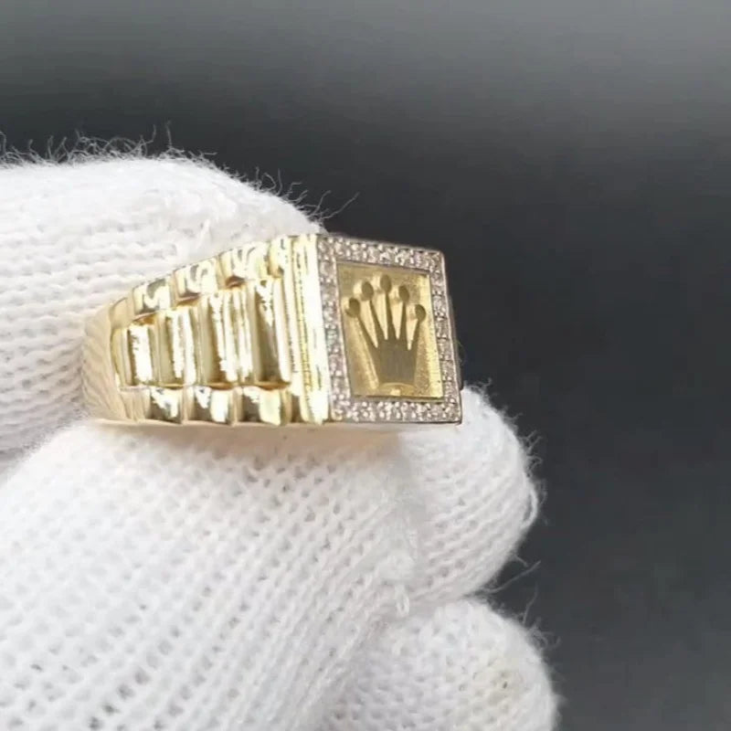 Bague Homme Luxe Couronne Zircon Dorée — Style Rétro, Glamour, Accessoire Mode