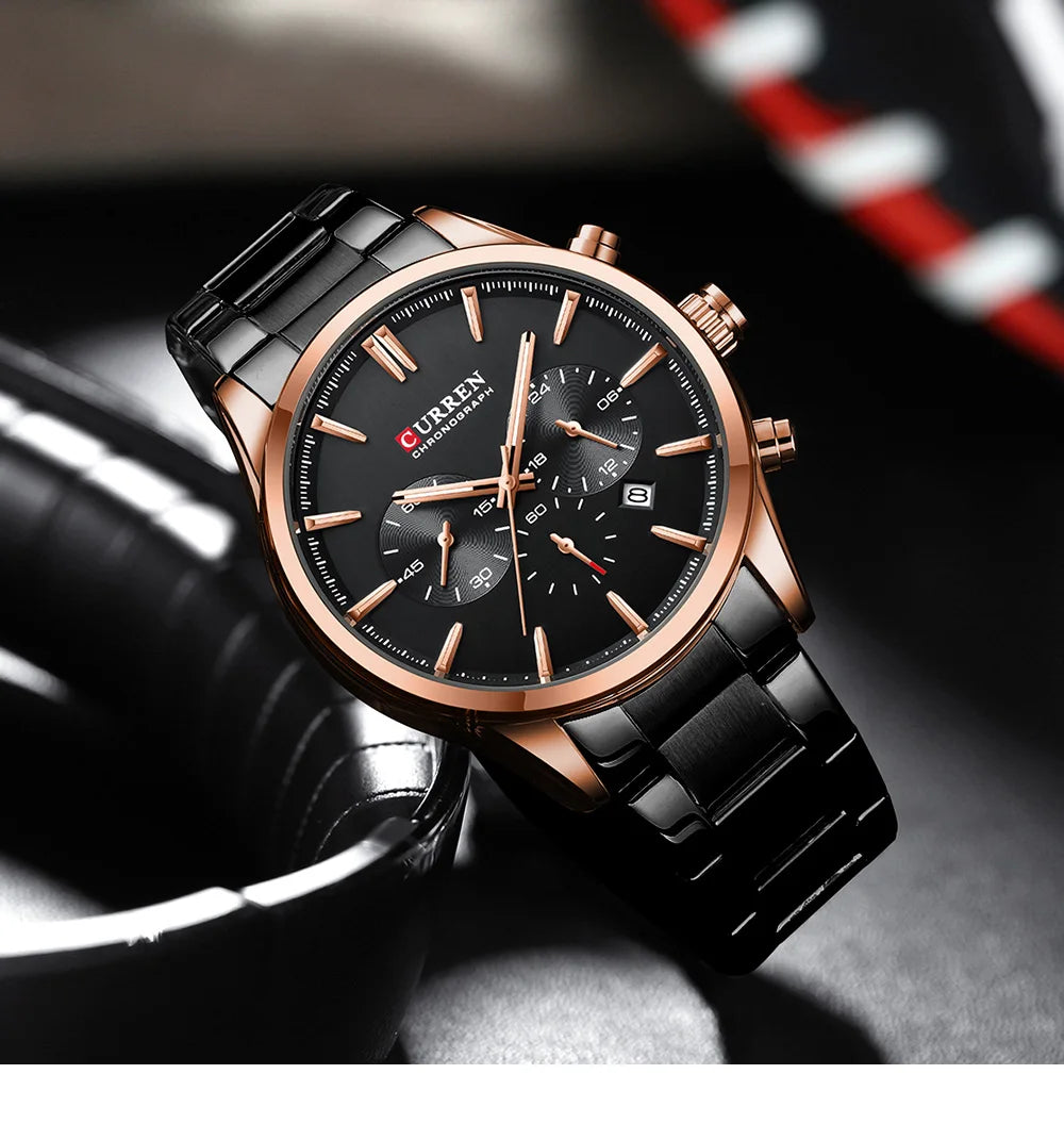 Montre Homme CURREN Multifonction Quartz — Date Automatique, Bracelet Acier Inoxydable