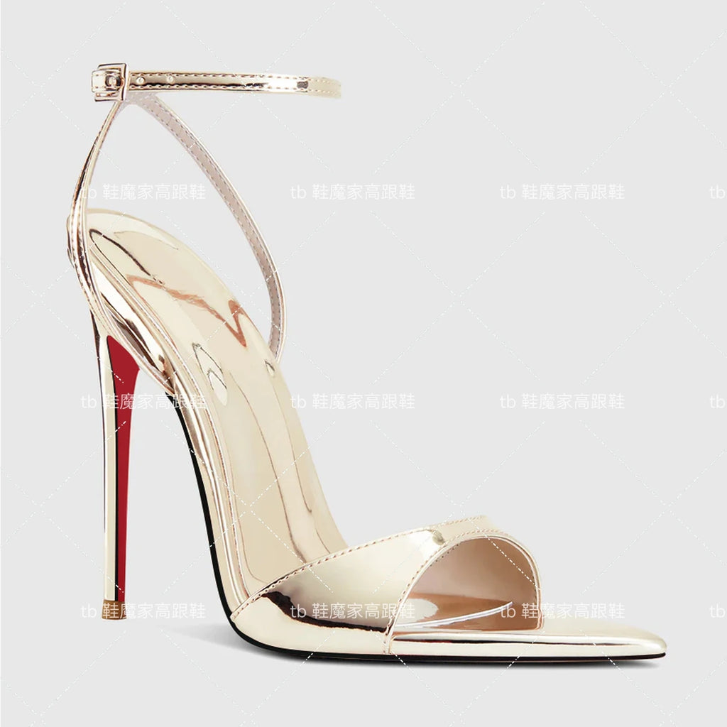 Sandales Femme Semelle Rouge Bout Ouvert Boucle — Talon Haut, Grande Taille, 2025