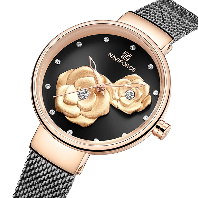 Montre Femme NAVIFORCE Rose 3D Luxe — Créative, Étanche, Business, Relogio Feminino