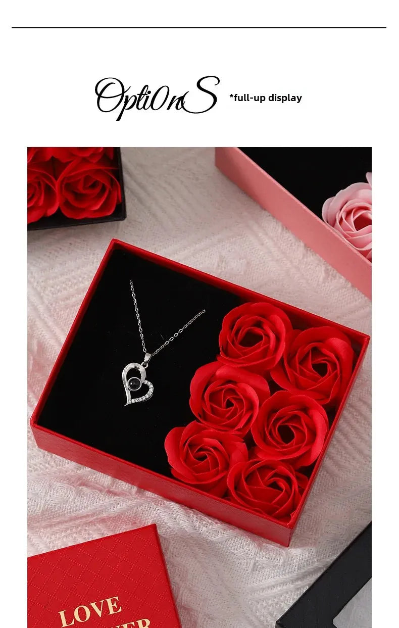 Coffret Cadeau Fête des Mères avec 6 Roses Savon & Boîte Bijoux Romantique