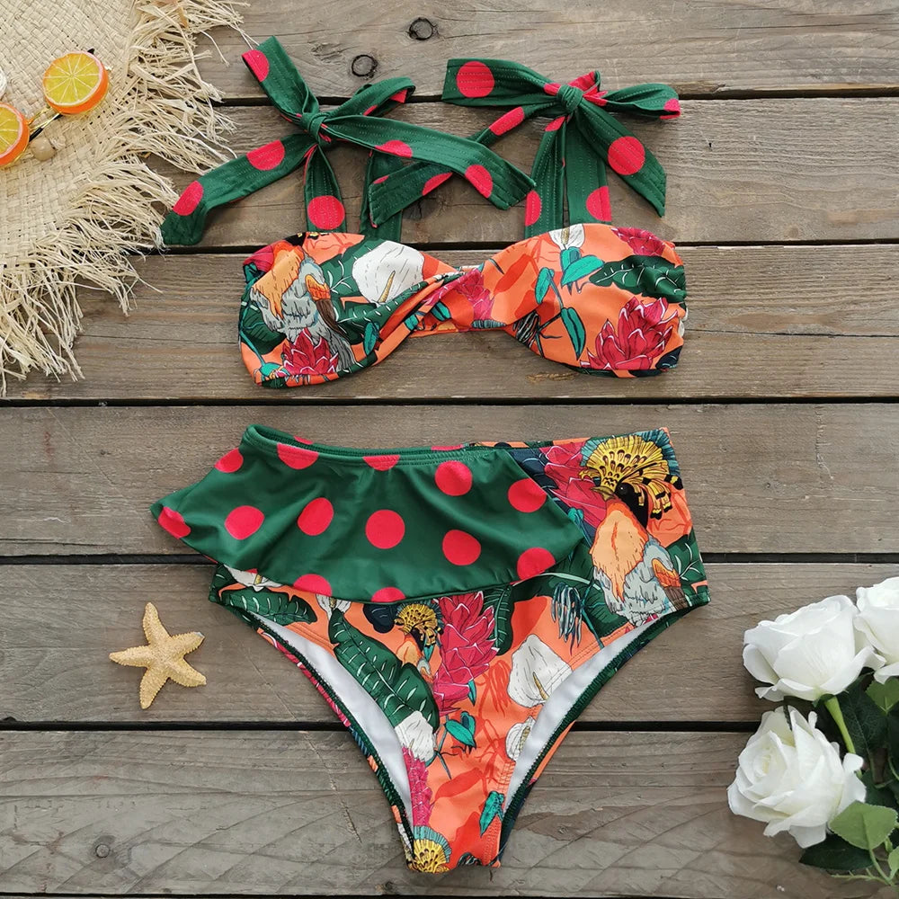 Bikini Taille Haute Bandage Floral 2026 — Volanté, Push Up, Bretelles Brésilien