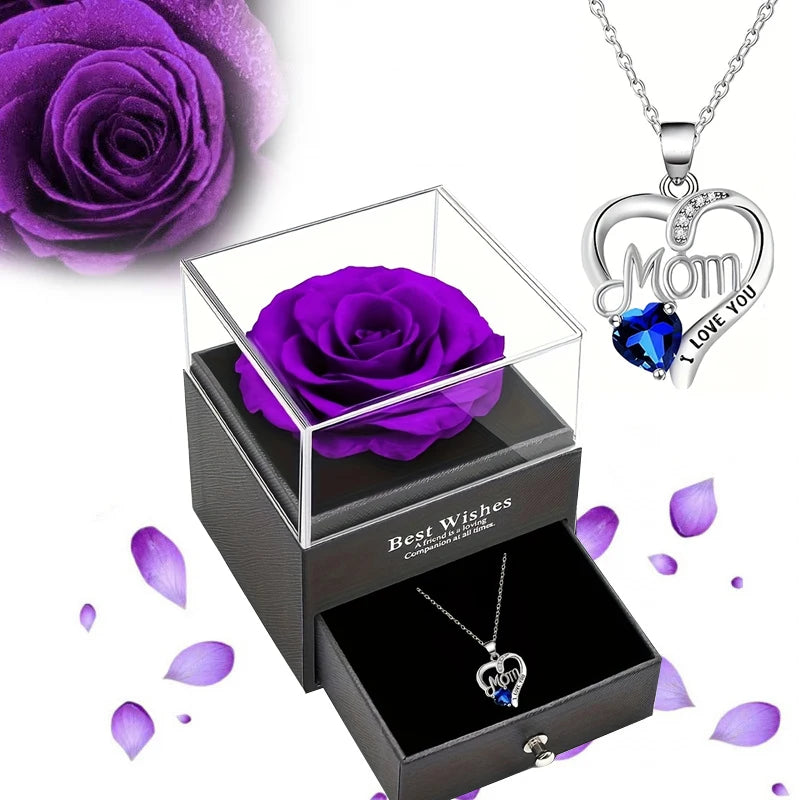 Collier Cœur "Maman Je T'Aime" avec Coffret Rose Savon – Cadeau Fête des Mères