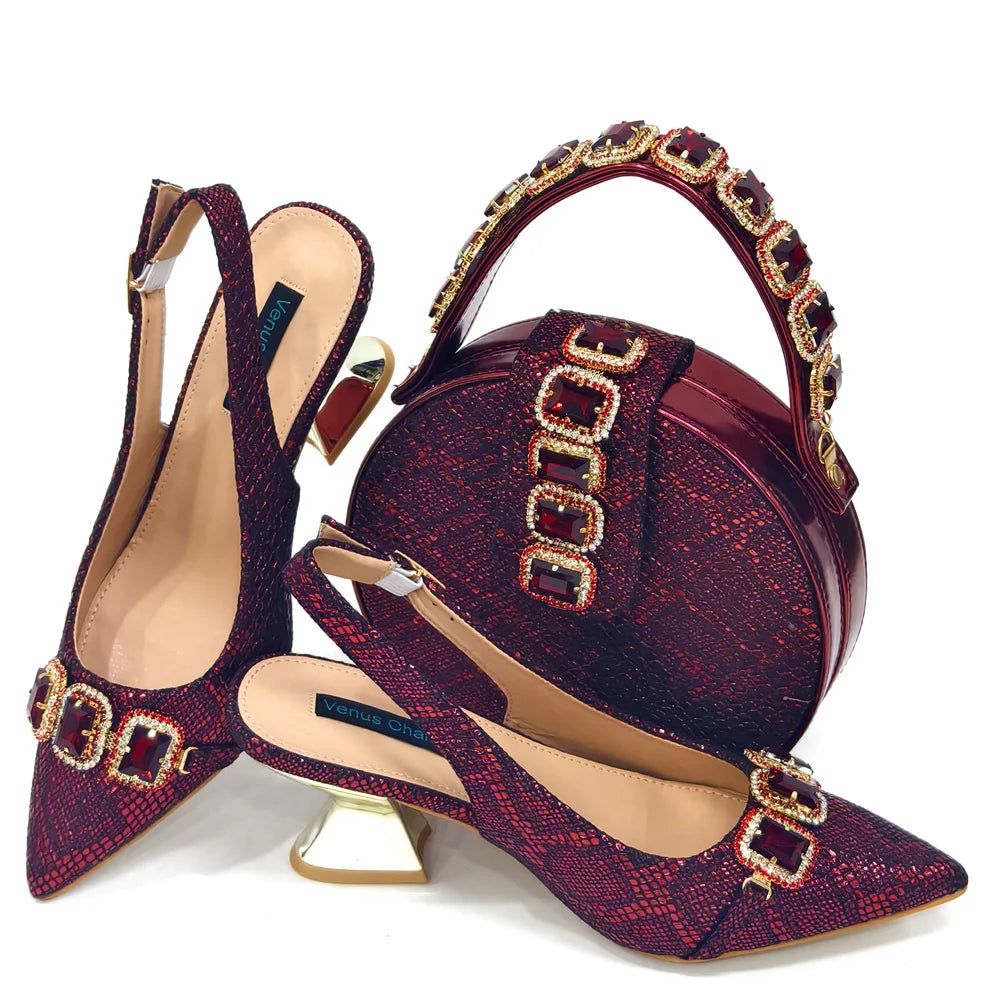Ensemble Chaussures & Sac Femme Venus Chan Vert Strass — Talon Haut, Soirée Luxe