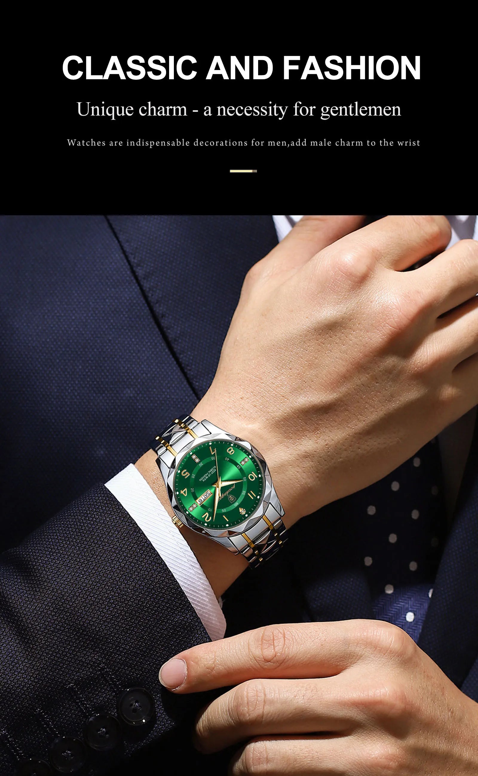 Montre Homme POEDAGAR Business — Acier Inoxydable, Lumineux, Date, Semaine, Quartz