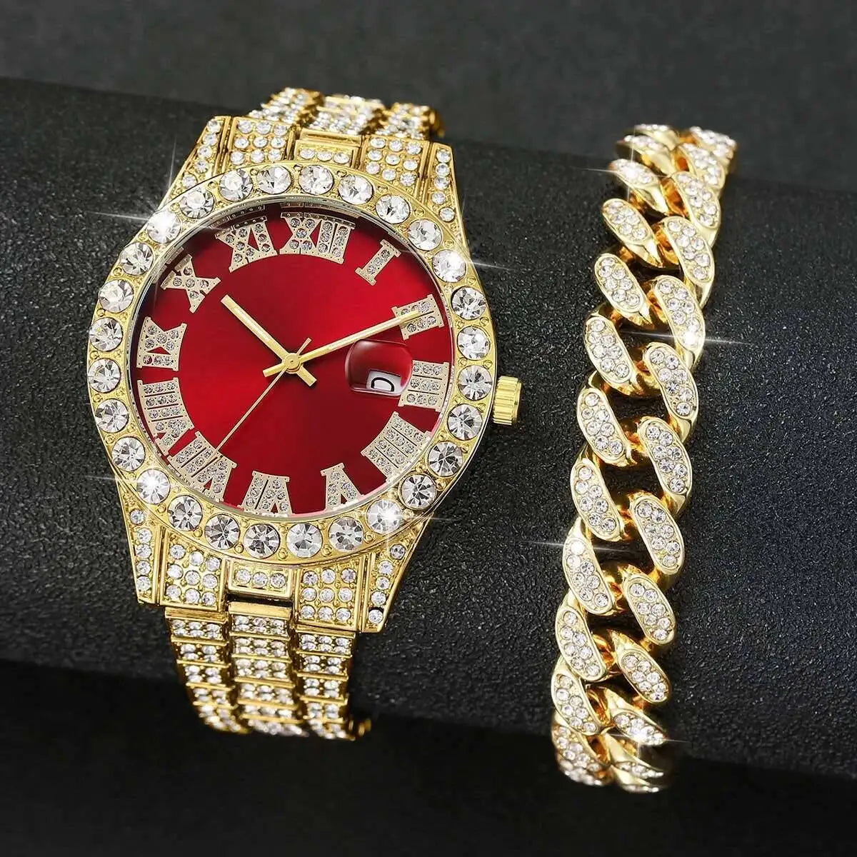 Coffret 3 Montres Homme Luxe Diamant — Cadran Roma, Acier, Quartz + Bijoux (Sans Boîte)