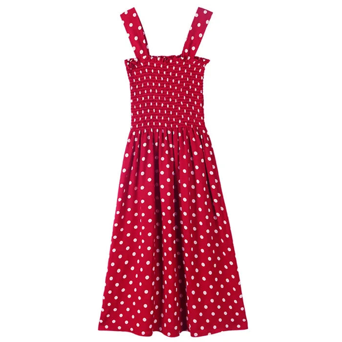Robe Longue Vintage Pois Bretelles 5XL — Volantée, Soyeuse, Sexy Plage Été