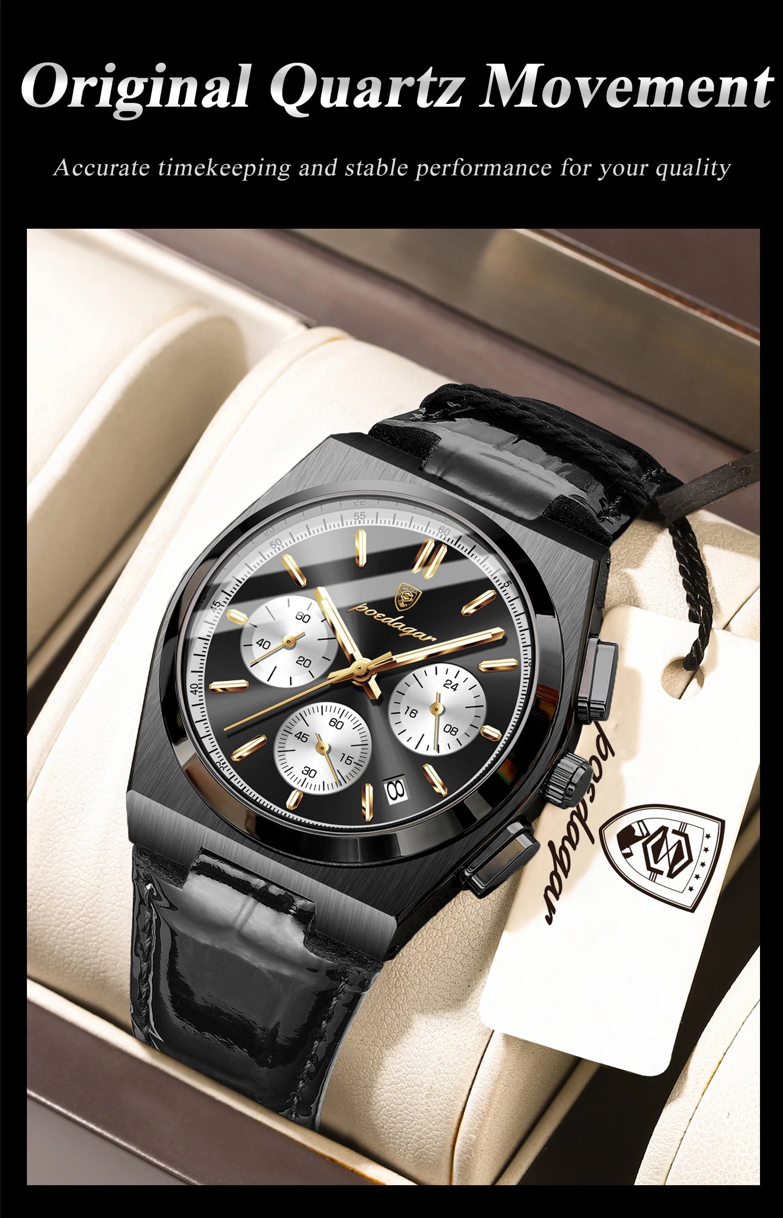 Montre Homme POEDAGAR Business Quartz — Étanche, Lumineux, Chronographe, Date, Sport