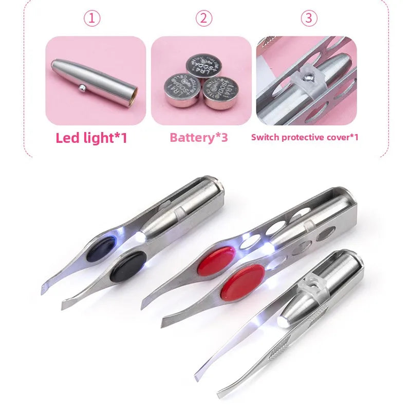 Pince à Sourcils LED Portable Acier Inoxydable — Design Intelligent Bouton