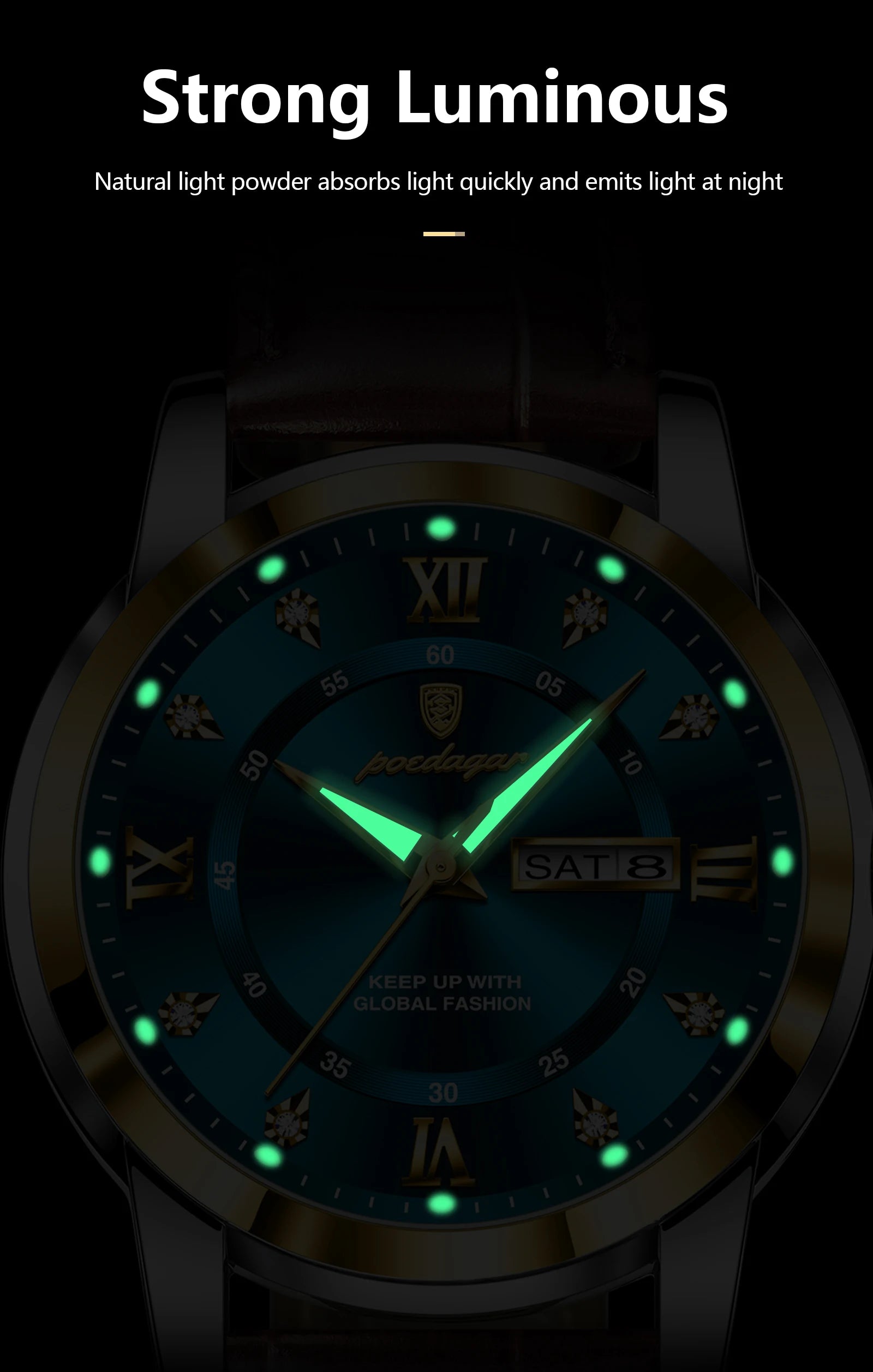 POEDAGAR Montre Homme Cuir Luxe — Quartz Élégant, Bracelet Cuir, Top Qualité