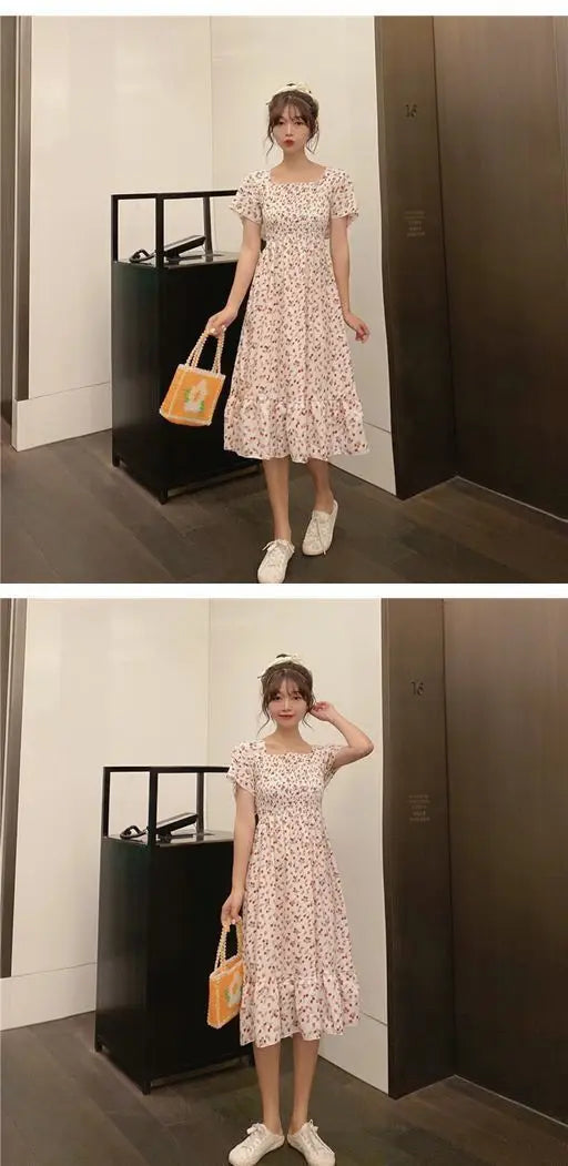 Robe Mini Femme Fleurie Plissée 2025 — Manches Courtes, Dos Nu, Décontractée