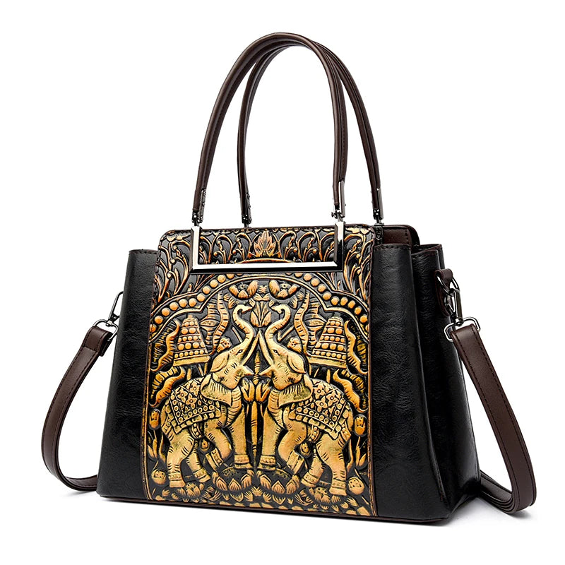 Sac À Main Femme Cuir PU Gaufré Artisanal — 3 Compartiments, Grande Capacité, Bandoulière