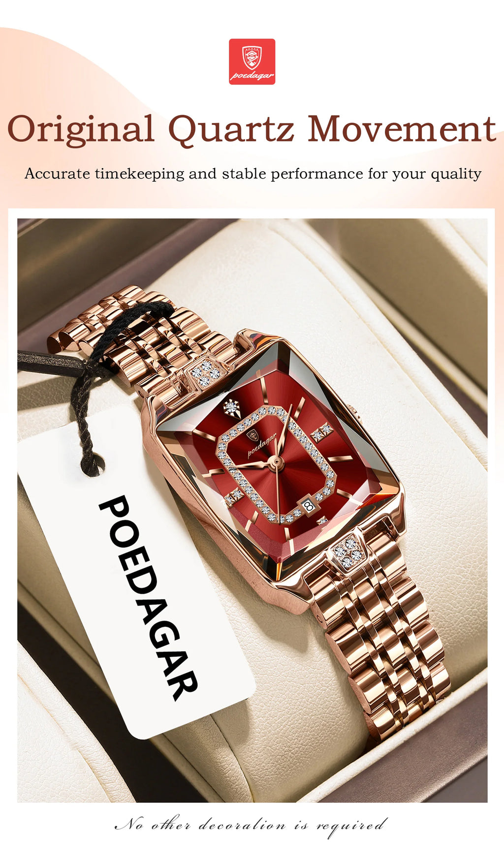 Montre Femme POEDAGAR Luxe Quartz — Acier Inoxydable, Étanche, Date, Fashion