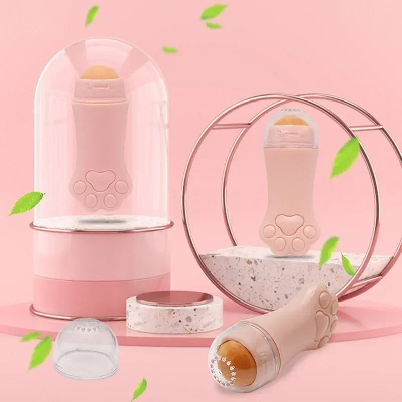 Rouleau Anti-Brillance Pierre Volcanique Patte de Chat Rose — Soin Visage