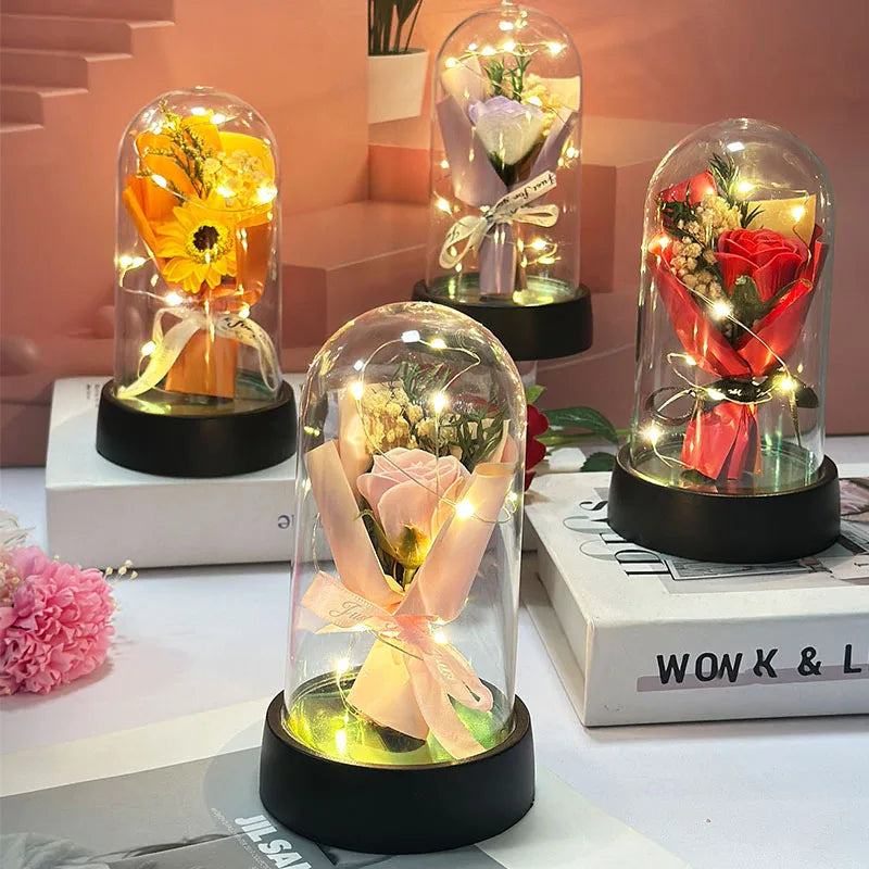 Bouquet Lumineux Tournesol & Rose – Cadeau Fête des Mères / Remise de Diplôme