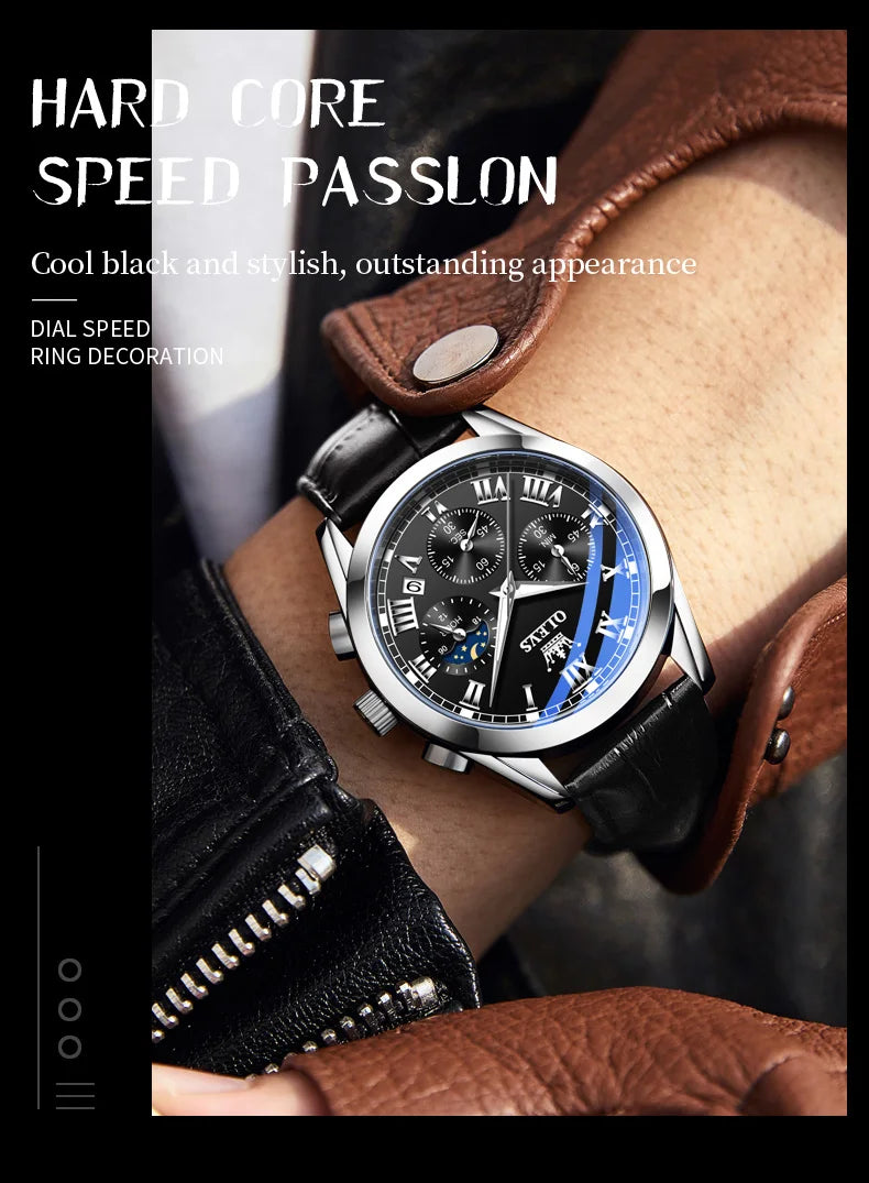 Montre Homme OLEVS 2871 Chronographe Phase de Lune — Étanche, Multifonction, Quartz Luxe