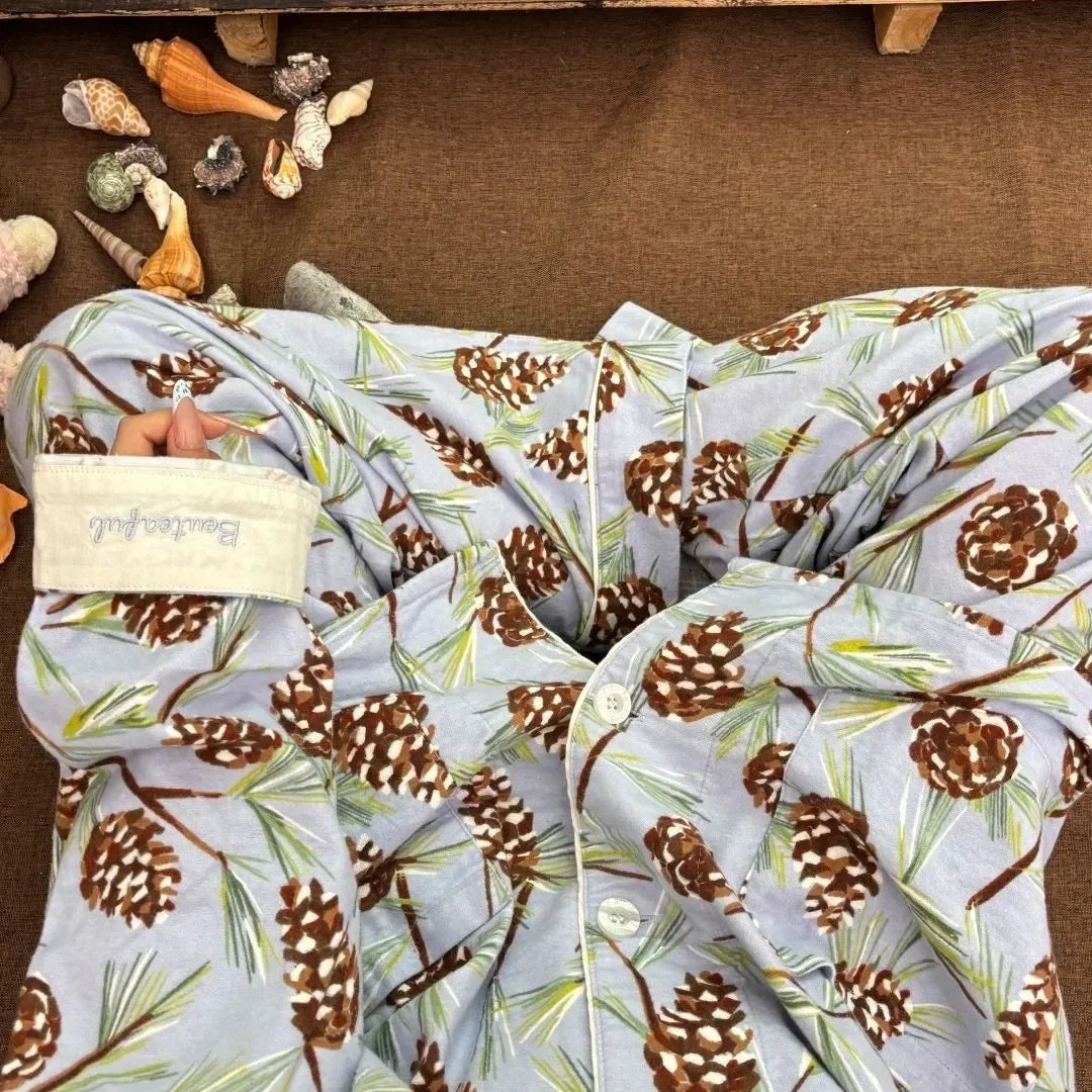 Ensemble Pyjama Femme Coton — Imprimé Cartoon Mignon, 2 Pièces, Manches Longues, Automne