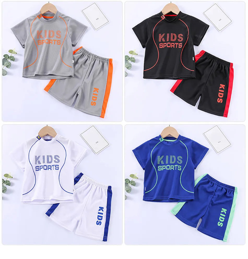 Ensemble 2 pièces enfant mixte – T-shirt manches courtes & short sport imprimé lettres, 2-12 ans