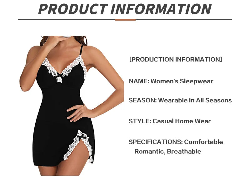 Nuisette Femme Soie Satin Sexy — Sans Manches, Col V, Fente, Lingerie Été