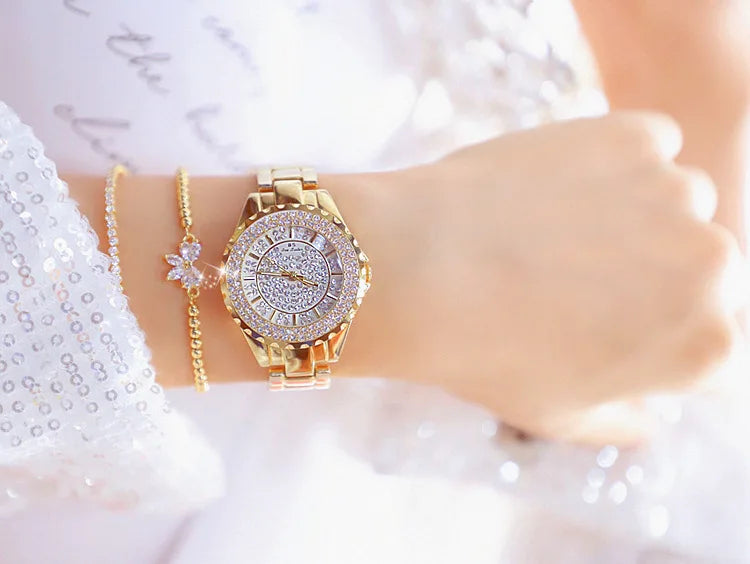 Montre Femme Or Bracelet Luxe Quartz 2025 — Acier Complet, Élégante, Top Marque