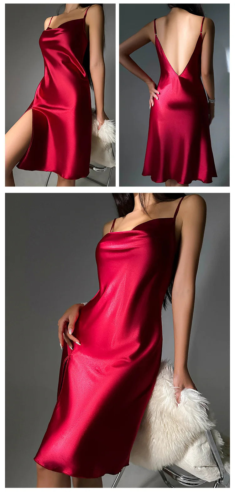 Nuisette Femme Satin Dos Nu Bretelles — Chemise de Nuit Sexy, Lounge Été