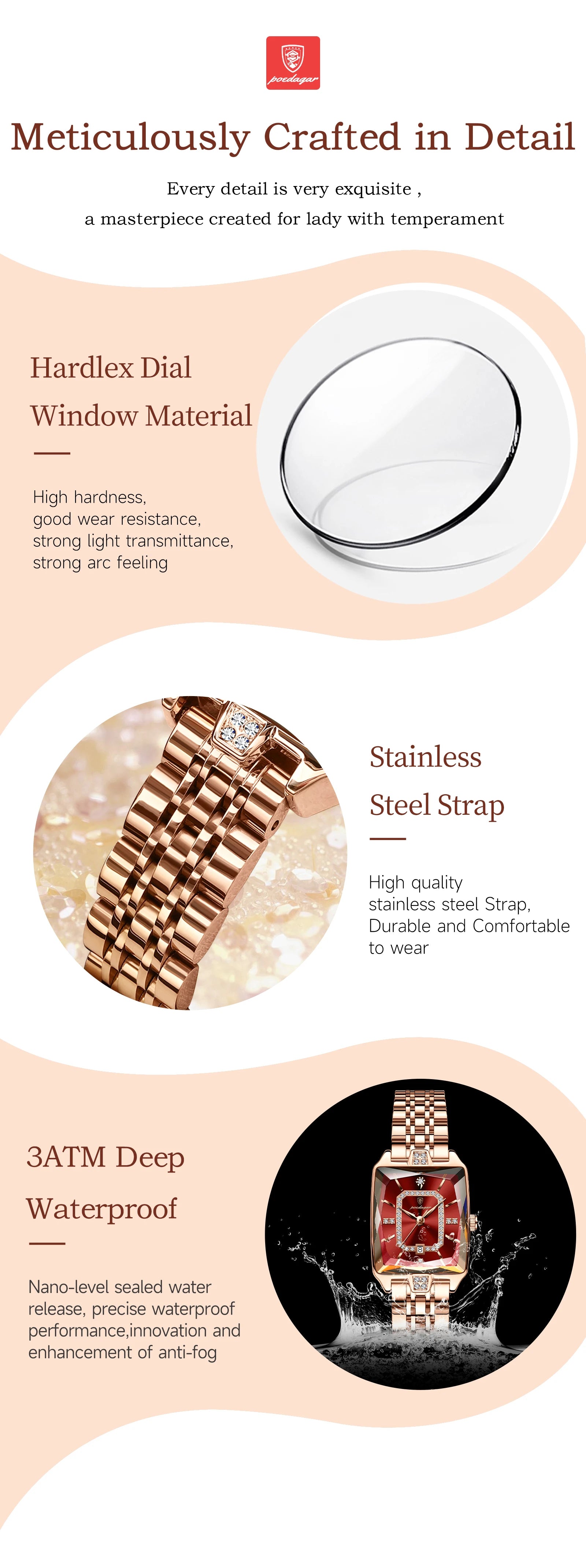 Montre Femme POEDAGAR Luxe Quartz — Acier Inoxydable, Étanche, Date, Fashion