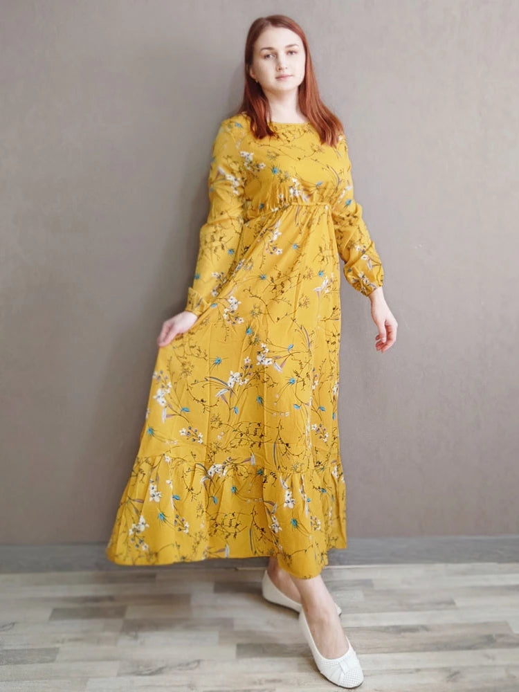 Robe Maxi Femme Été — Imprimé Floral Manches Longues Plage & Soirée