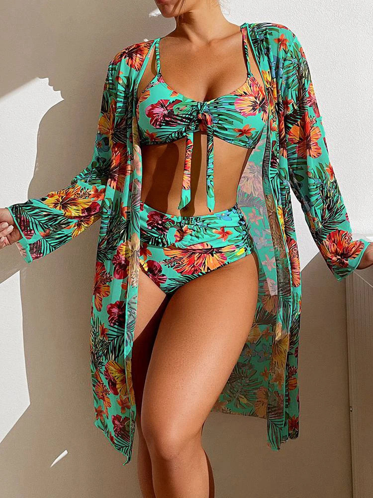 Bikini 3 Pièces Femme Rembourré 2024 — Cover-Up Manches Longues, Style Brésilien