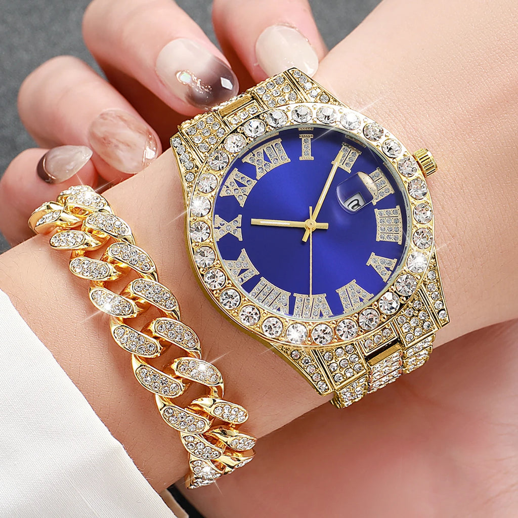 Coffret 3 Montres Homme Luxe Diamant — Cadran Roma, Acier, Quartz + Bijoux (Sans Boîte)