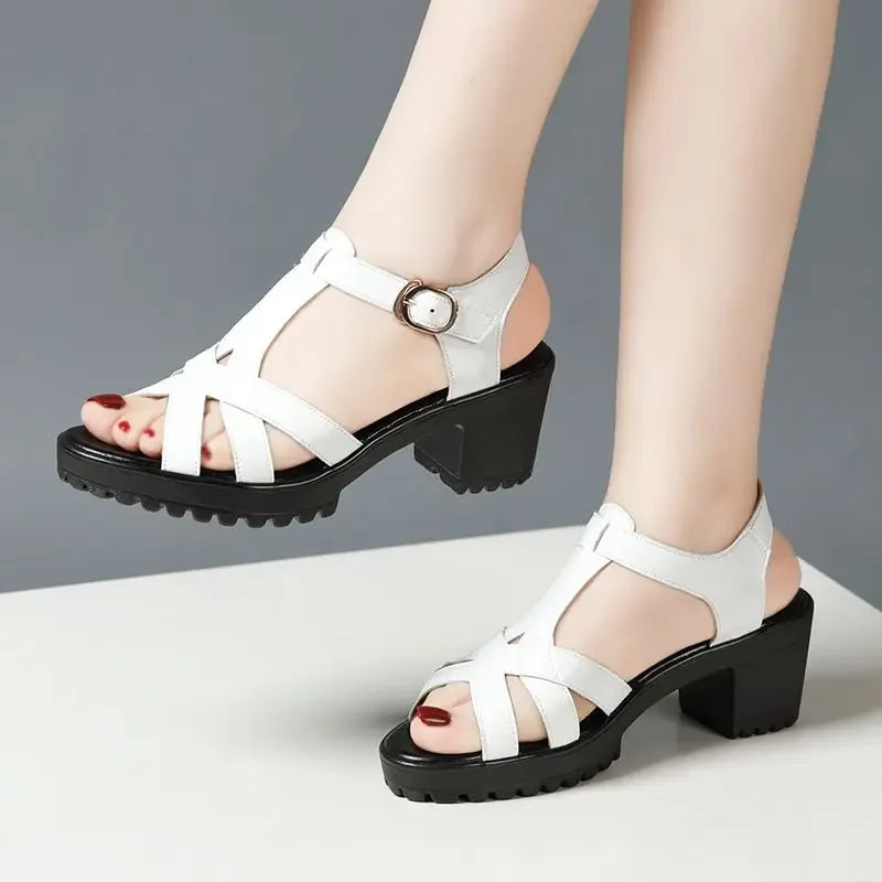 Sandales Gladiateur Femme Cuir Véritable Plateforme 2025 — Talon Bloc 6-10cm, Petite Taille 32-43