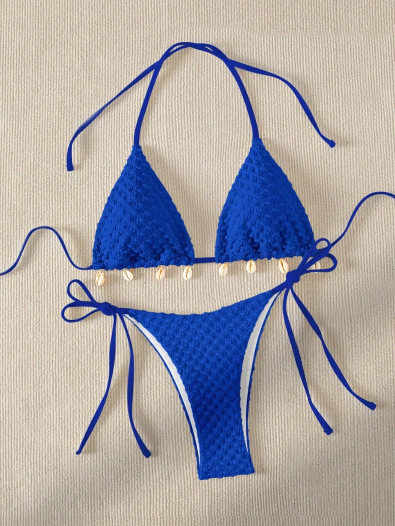 Bikini Coquillage Blanc Push Up 2025 — Halter Micro, Tanga, Maillot de Bain Sexy