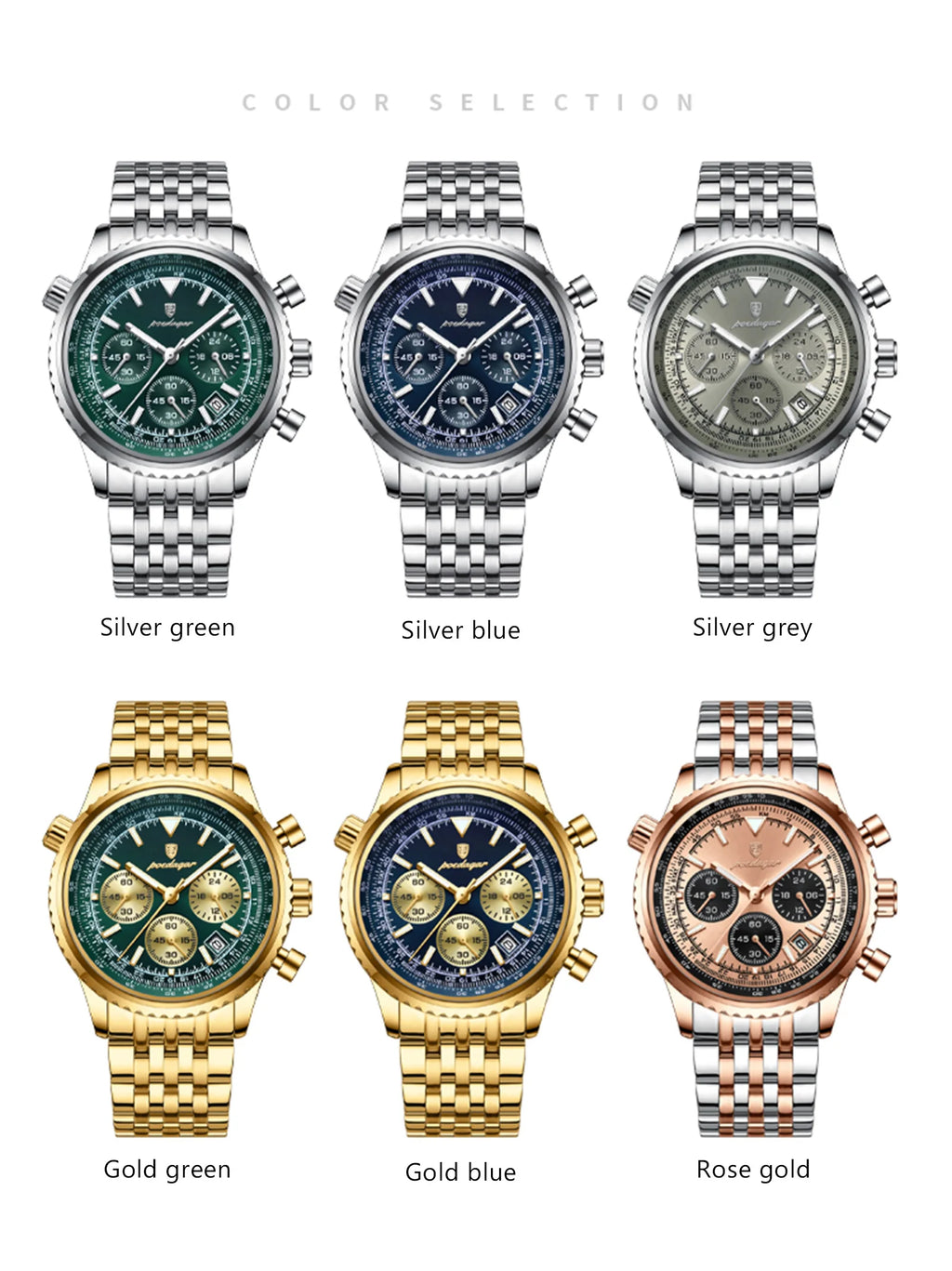 POEDAGAR Montre Homme Luxe Chronographe — Acier Inoxydable, Étanche, Sport Élégant