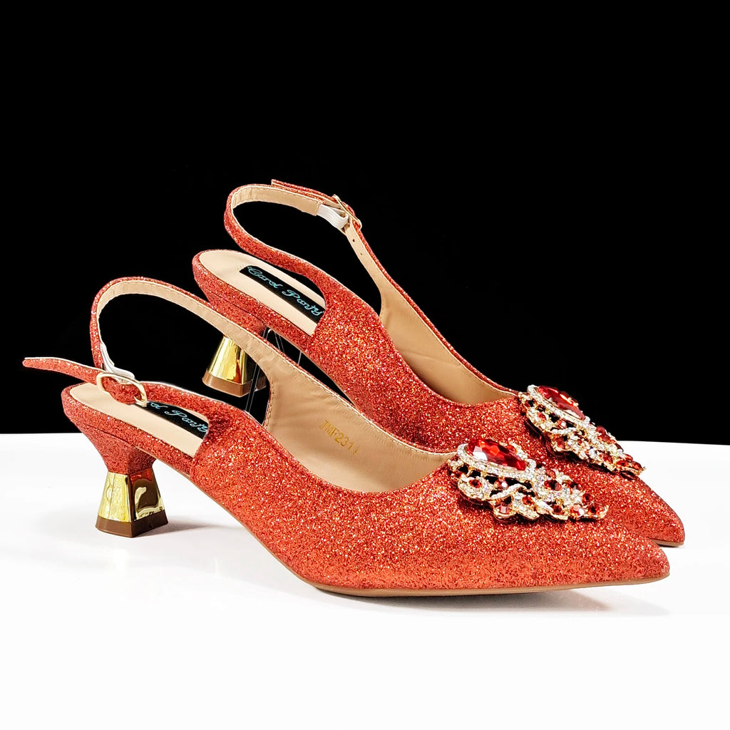 Ensemble Chaussures & Sac Femme Strass Magenta — Bout Pointu, Talon Haut, Mariage Soirée