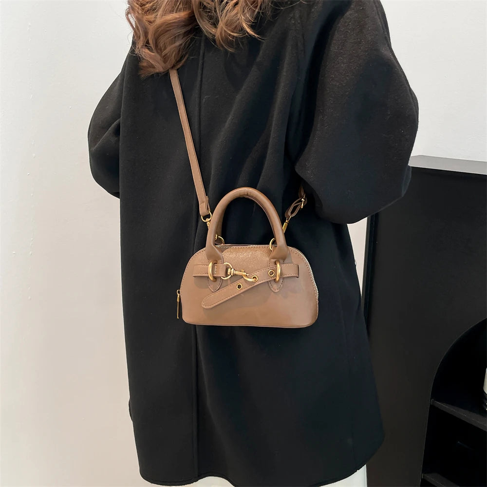 Mini Sac Coquille Femme Luxe — Boucle Ceinture, Petit Sac Épaule Bandoulière Designer