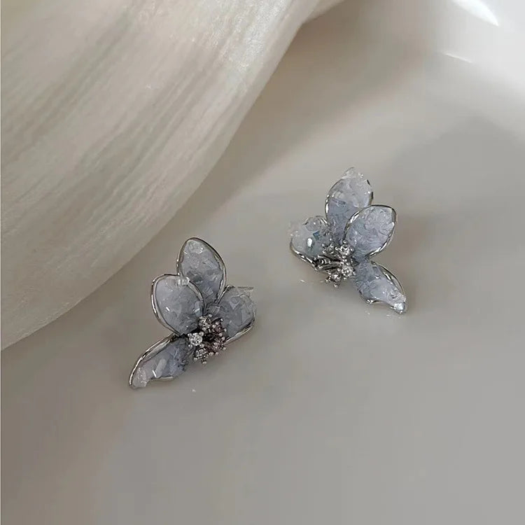 Boucles d'Oreilles Papillon Cristal Fleur Coréennes — Luxe Élégant, Cadeau Mariage